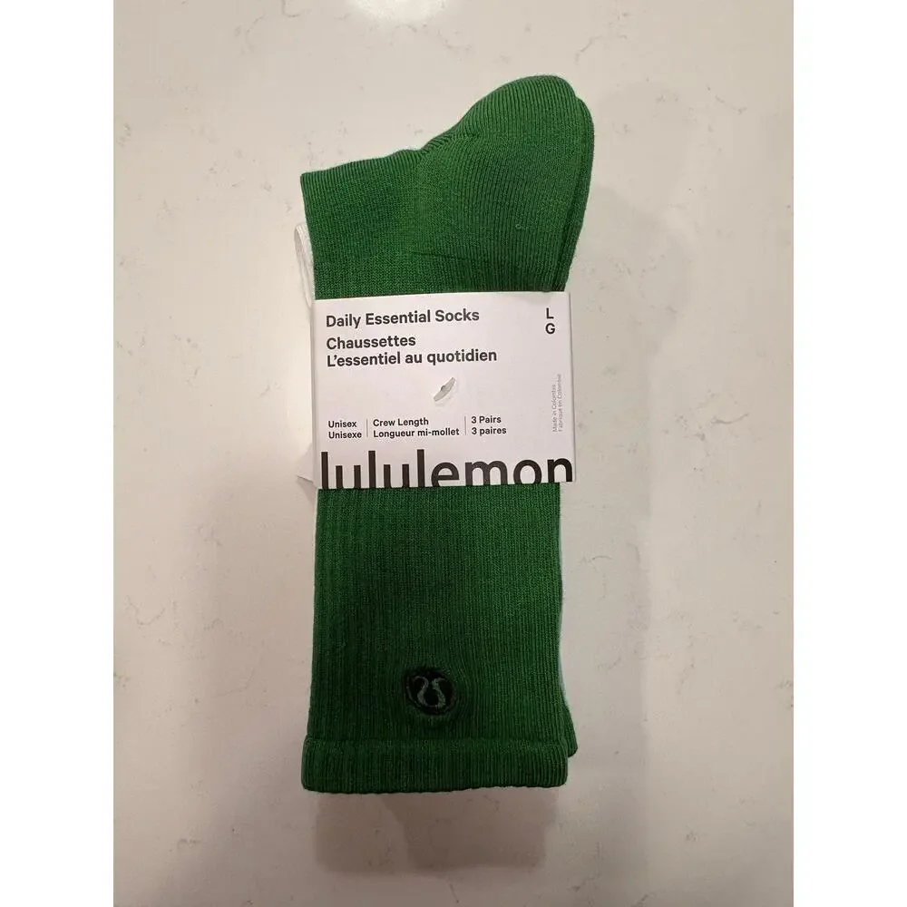 NWT Lululemon Daily Essentials Socks - Crew Length - 3 pairs - Sz L - $38 MSRP